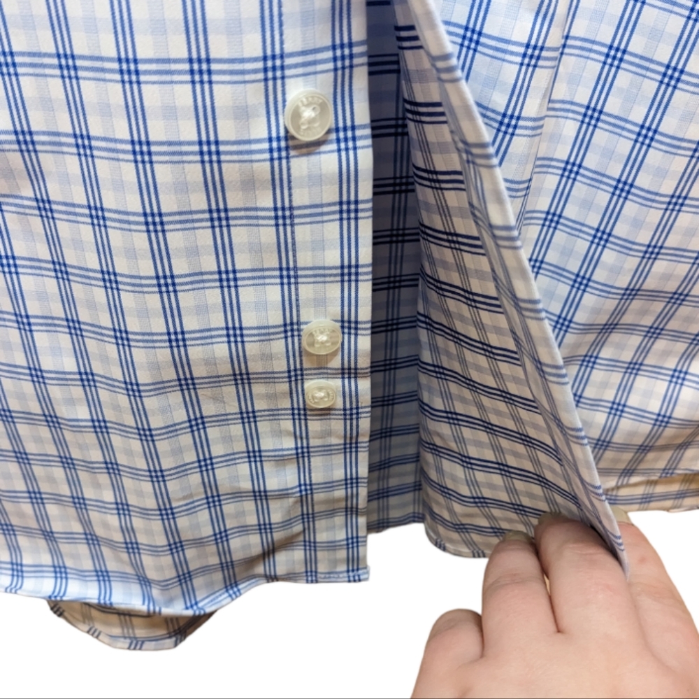 NWT Perry Ellis Portfolio Travel Luxe Blue Check Tech Shirt Neck 16 34/35 💙✨ - Picture 7 of 12